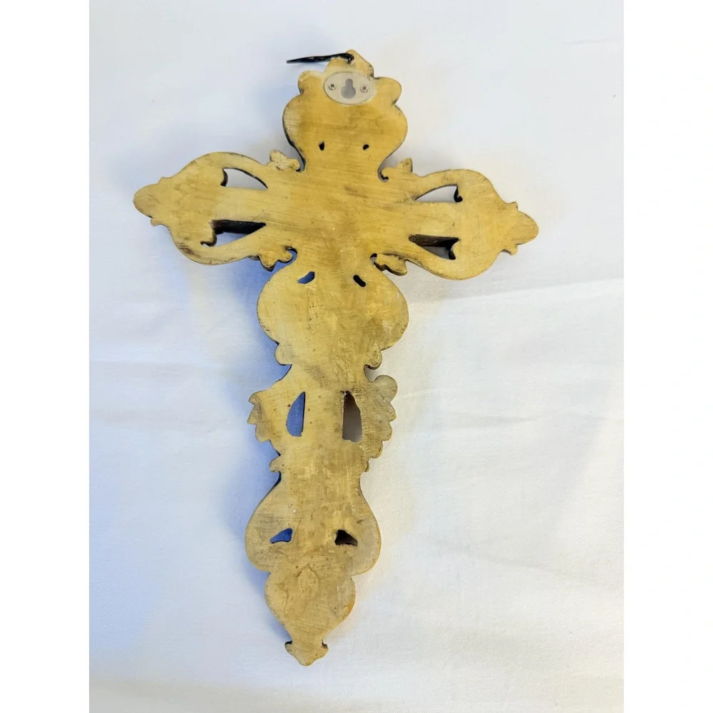 Ornate Gold Decorative Floral Fleur-de- lis Hanging Hook Baroque Wall Cross - Picture 5 of 13